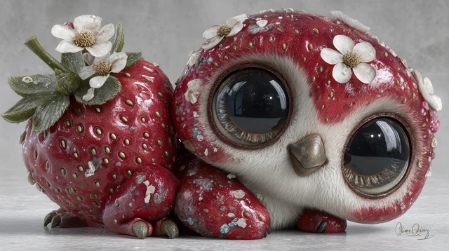 Cute Strawberry Creature Whimsical Illustration