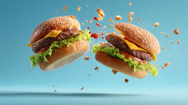 Burger Clash Mid Air Food Photography