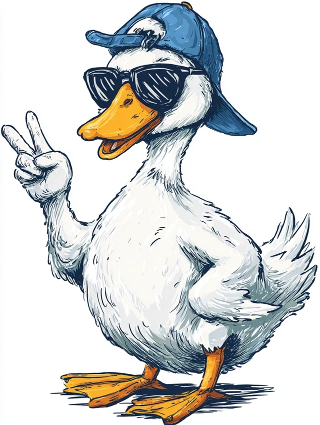Cute Cartoon Duck with Sunglasses and Peace Sign