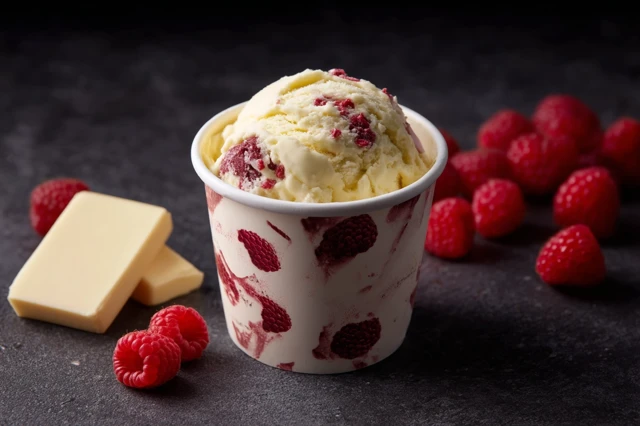 White Chocolate Raspberry Ice Cream Cup Stock Photo