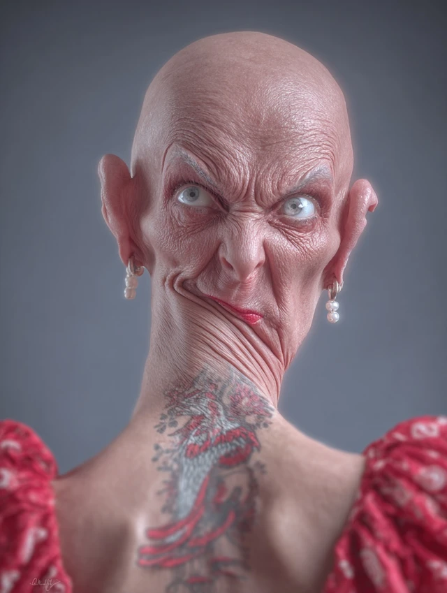 Hairless Woman with Tan Lines 3D Portrait