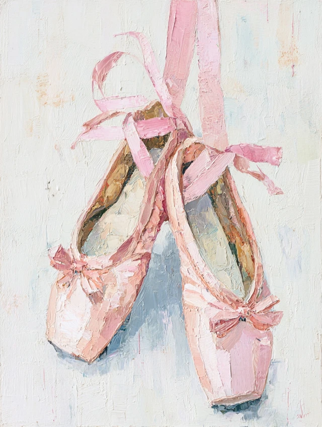Pink Pointe Shoes Oil Painting Art