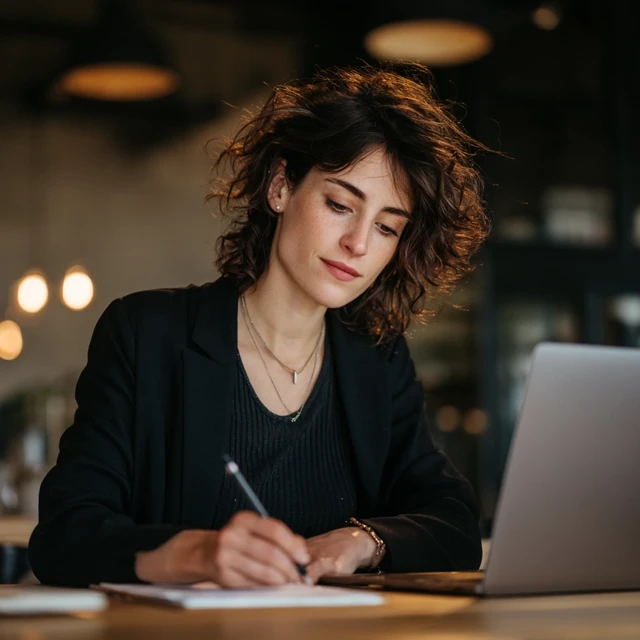 Businesswoman Writing Email Focused and Positive