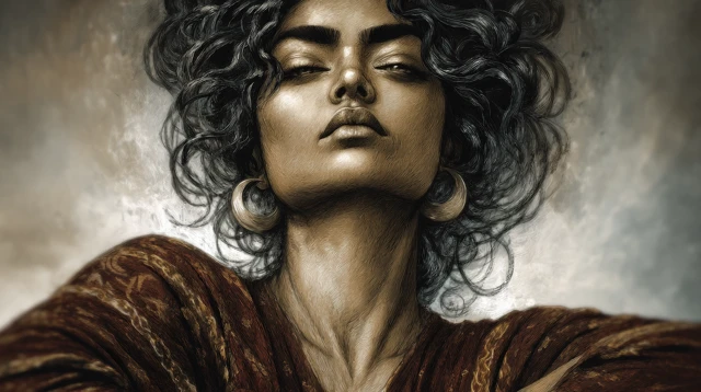 Young Indian Woman Drying Hair Illustration Art
