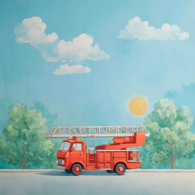 Fire Truck on the Beach Kids Illustration