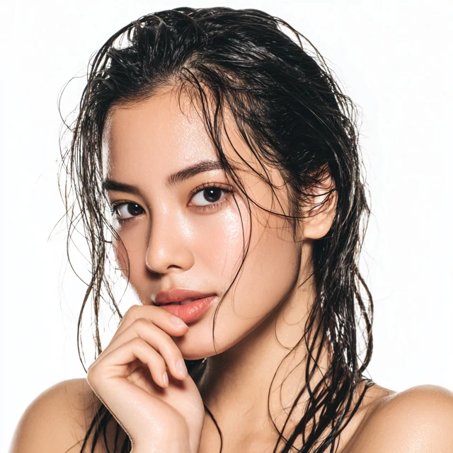 Luxury Beauty Shot Asian Woman Wet Hair