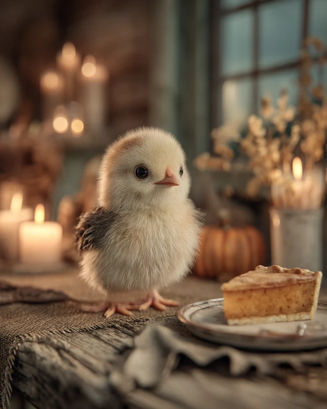 Thanksgiving Chick 3D Illustration Cozy Fall Scene