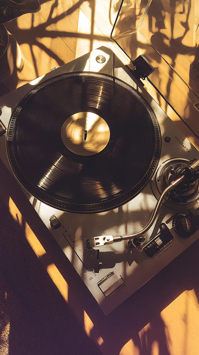 Aesthetic Record Player Purple Tones Golden Hour