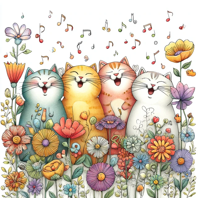 Cute Singing Cats Coloring Book Cover Art