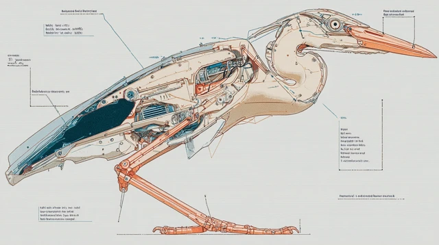 Robot Bird Anatomy Side View Illustration