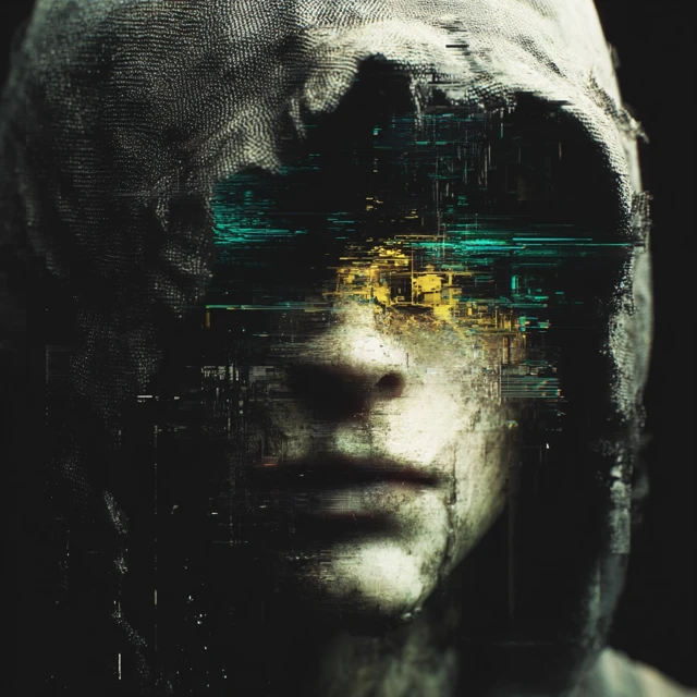 Cyberpunk Glitch Figure Dark Avatar Art
