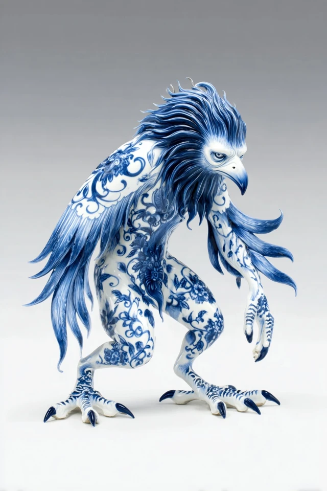 Mythical Creature Bird Spirit Blue Porcelain