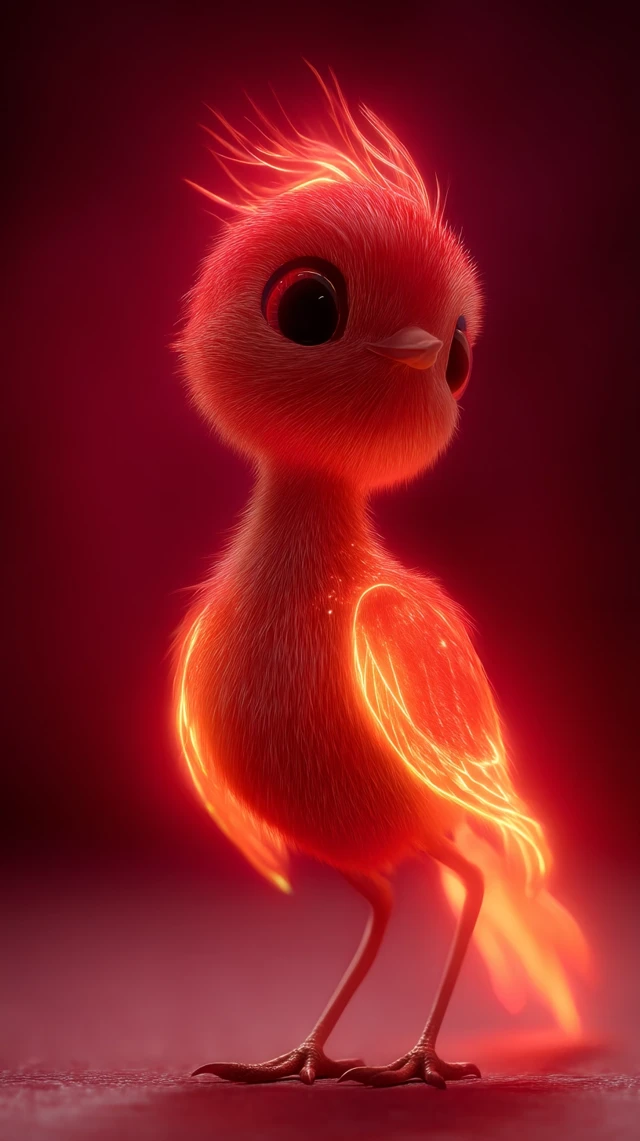 Cute Flaming Phoenix Bird 3D Render 8k Quality