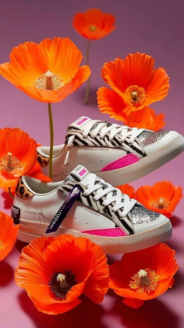 White Sneakers and Poppies Fashion Magazine Photo