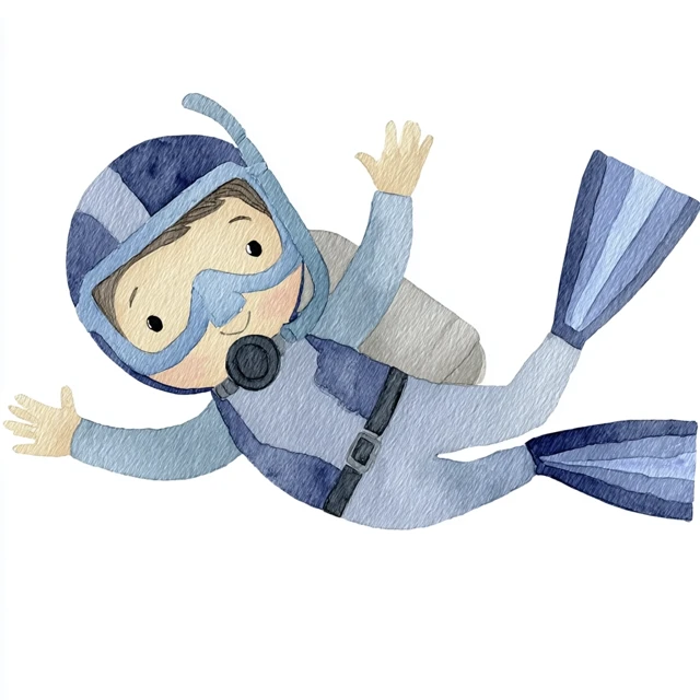 Cute Watercolor Scuba Diver Clip Art