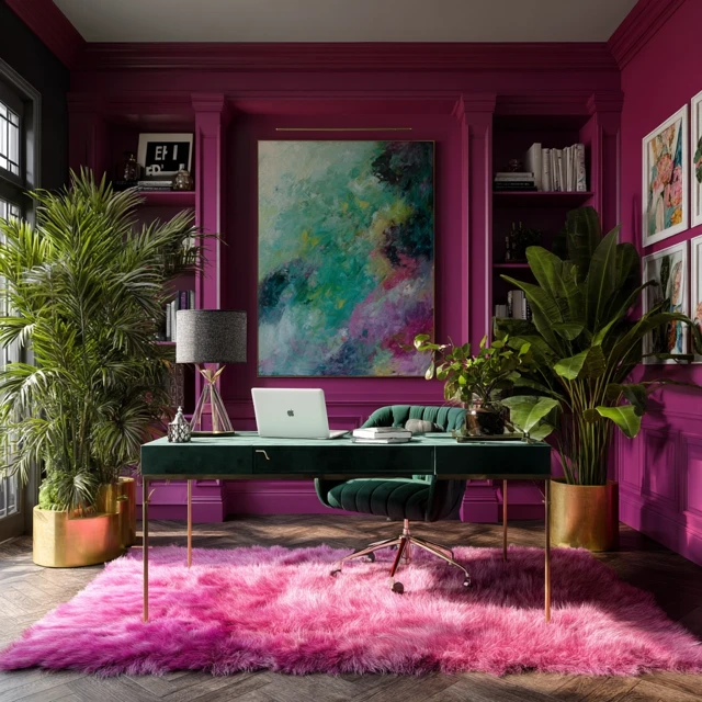 Maximalist Office Interior Design Hot Pink Purple