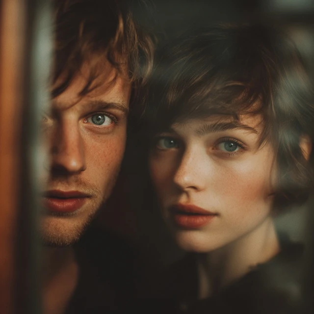 Couple Portraits Brown Hair Blue Eyes