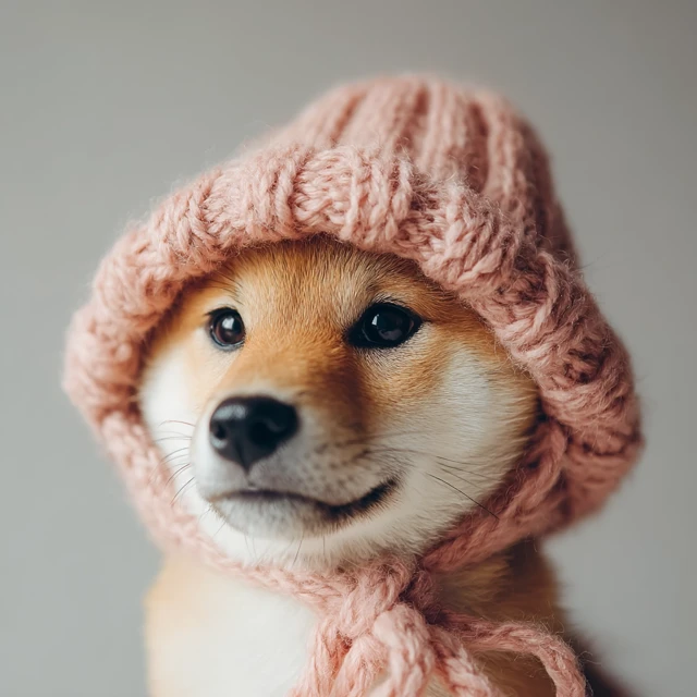 Cute Shiba Inu Puppy in Pink Knit Hat