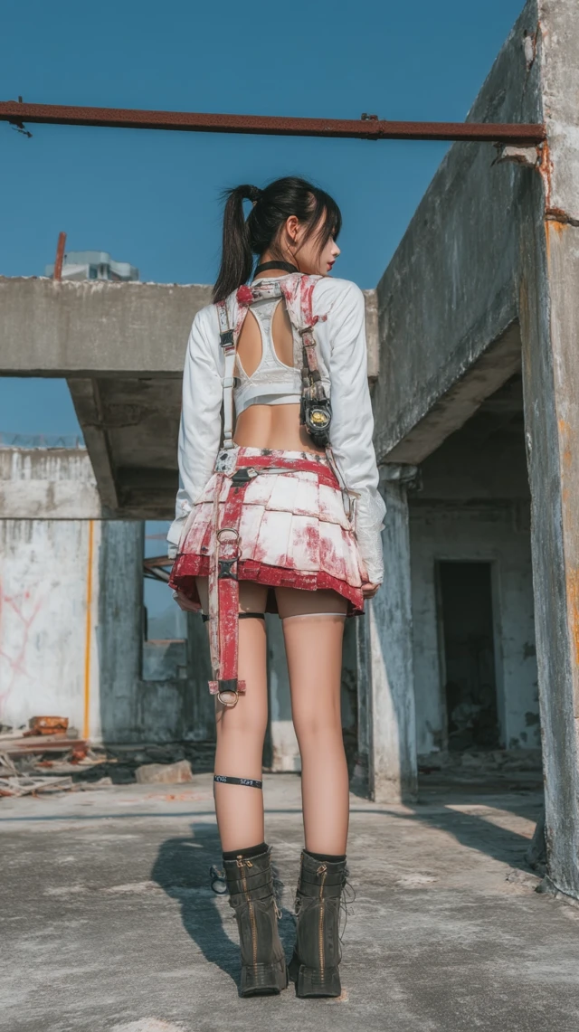 Girl in Ruined City Long Hair Perfect Body