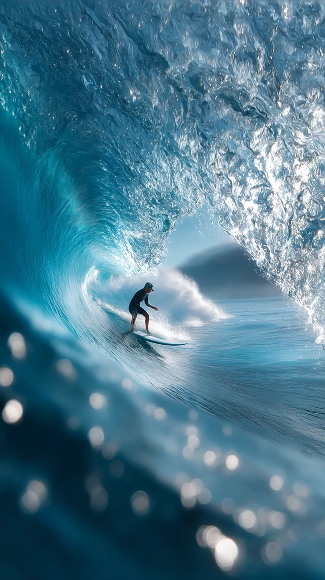 Surfer Inside Massive Wave Cinematic Shot