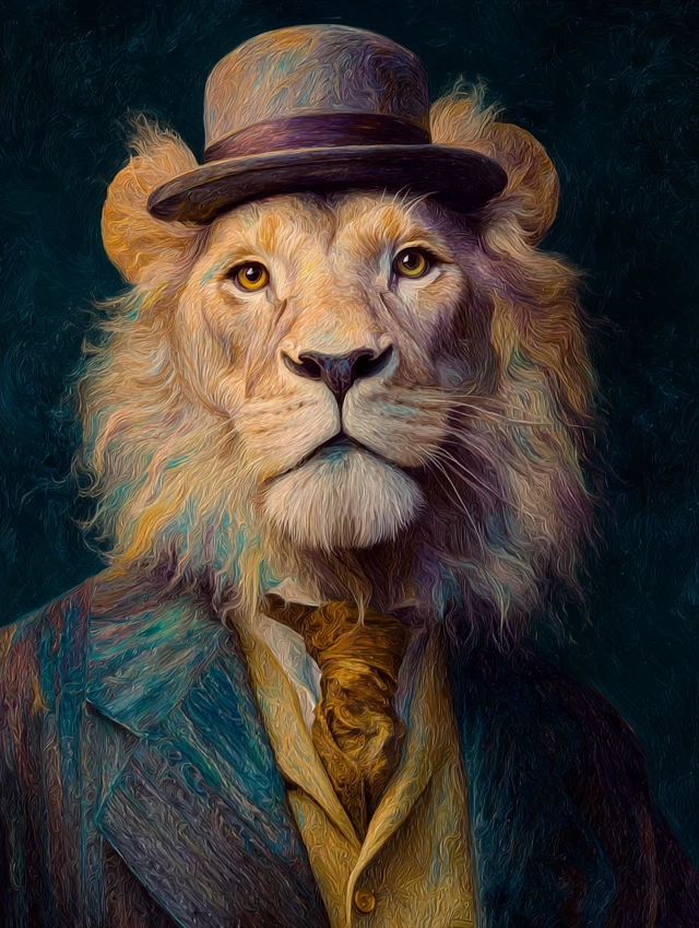 Majestic Lion Portrait Van Gogh Style Art