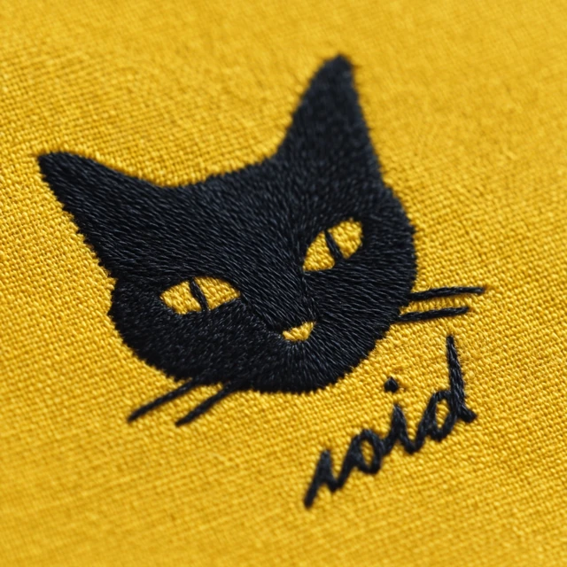 Cute Cat Embroidery Black Fabric Void