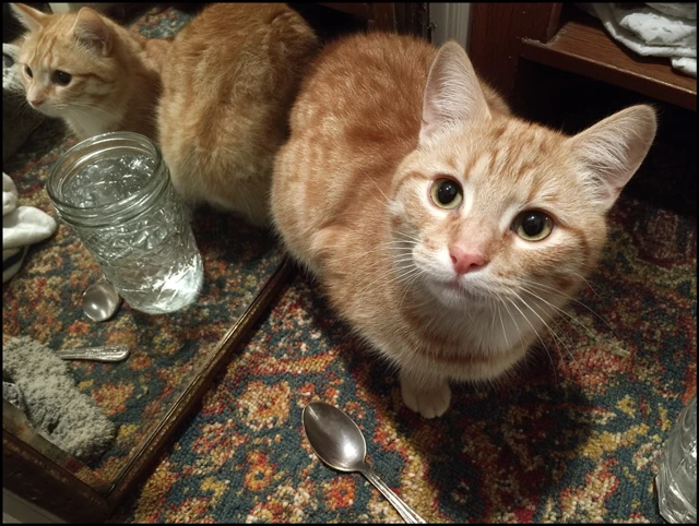 Orange Tabby Cat and Spoon Reflection