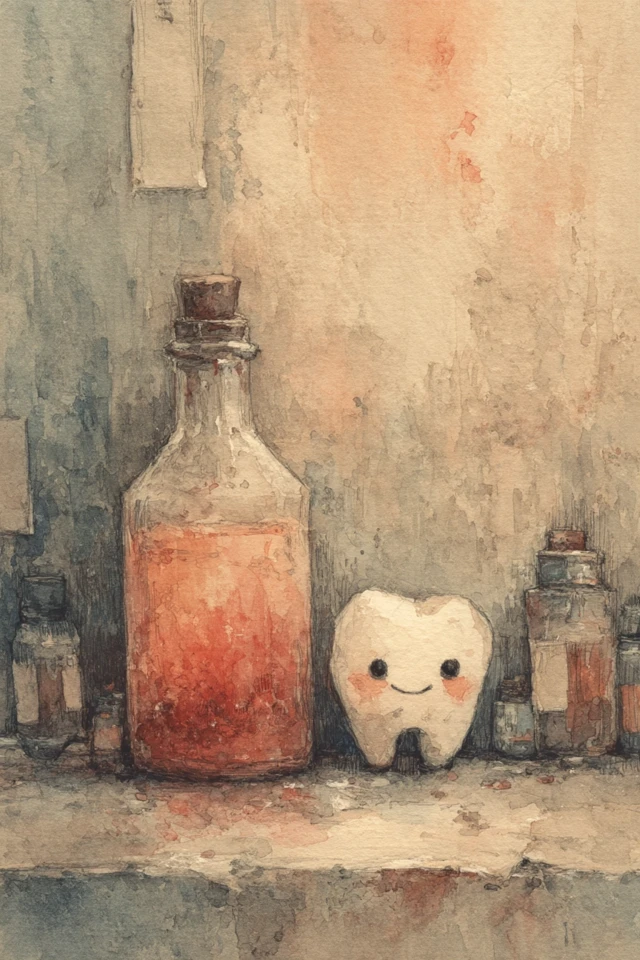 Cute Cartoon Tooth with Bottle Illustration