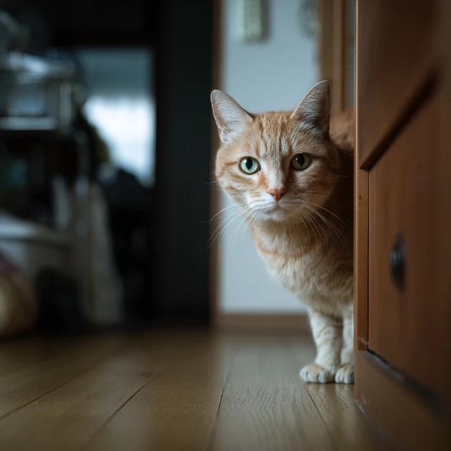 Curious Cat Staring Intently Indoors
