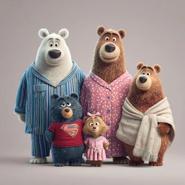 Funny 3D Cartoon Bear Family Full Body Portrait