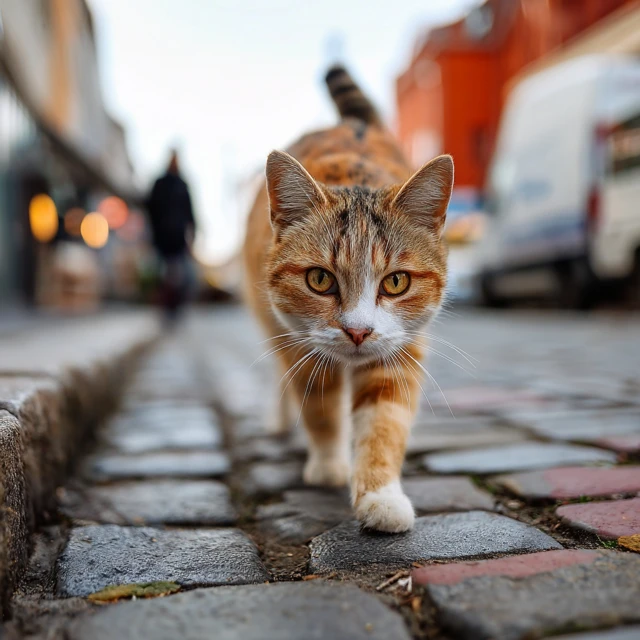 Cat Silhouette Walking City Street