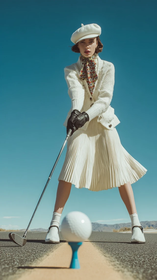 Vintage Golf Fashion Editorial Elegant Woman