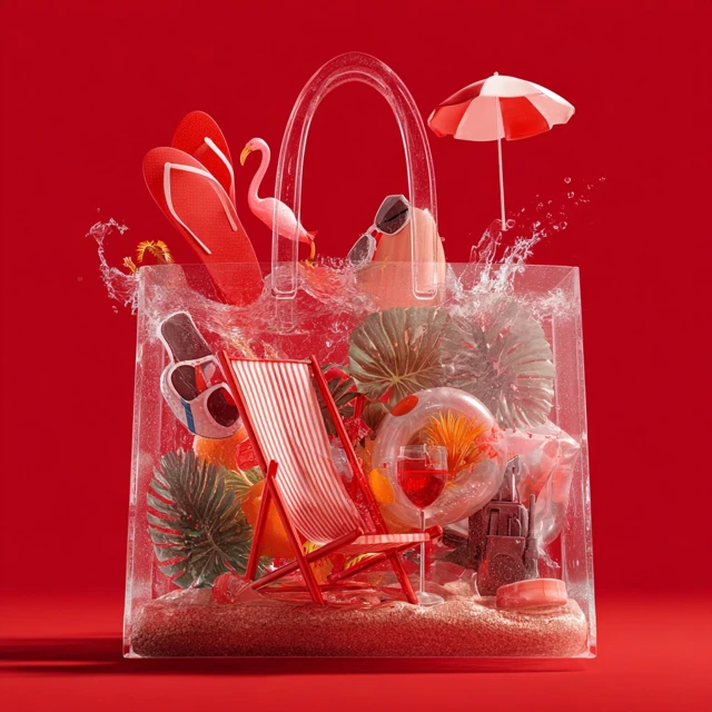 Summer Fun Shopping Bag Red Transparency 3D