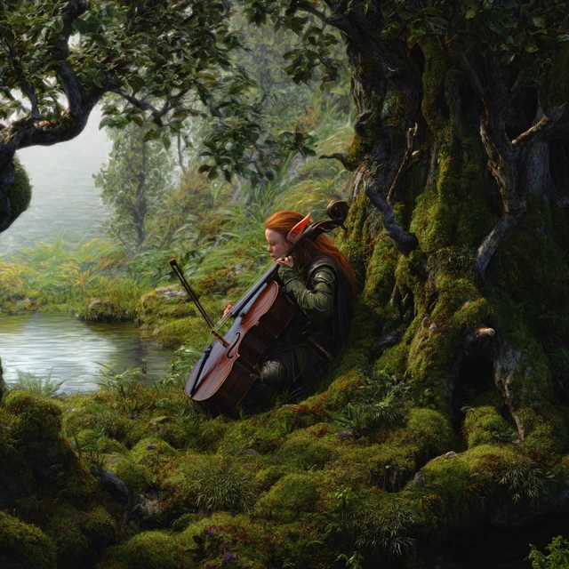Elven Musician in a Lush Forest