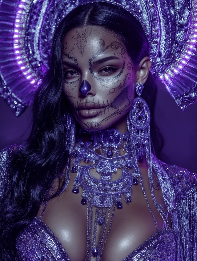 Day of the Dead Model in Glamorous Futuristic Style