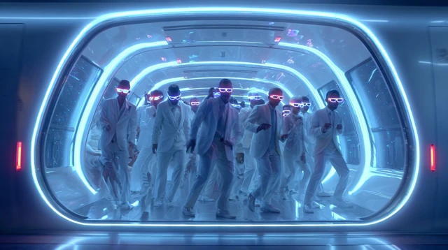 Futuristic Train and Dancers in Techwear Fashion