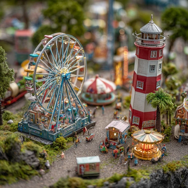 Miniature Amusement Park Diorama Scene