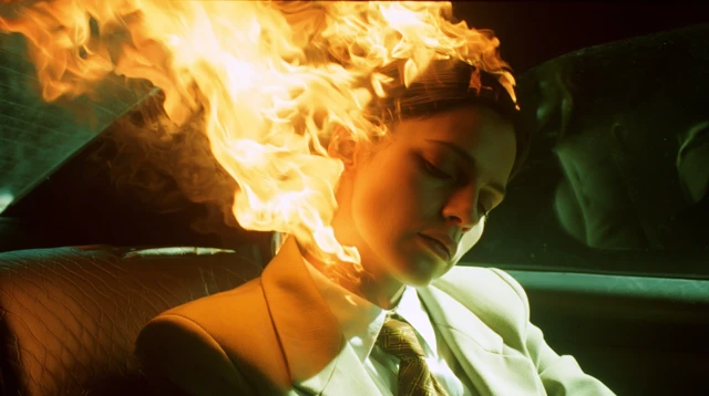 Woman in Burning Head in a Luxury Car