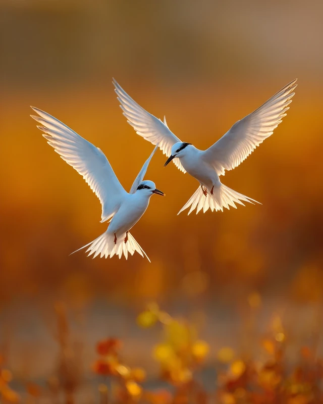 Terns in Flight Golden Hour Photography