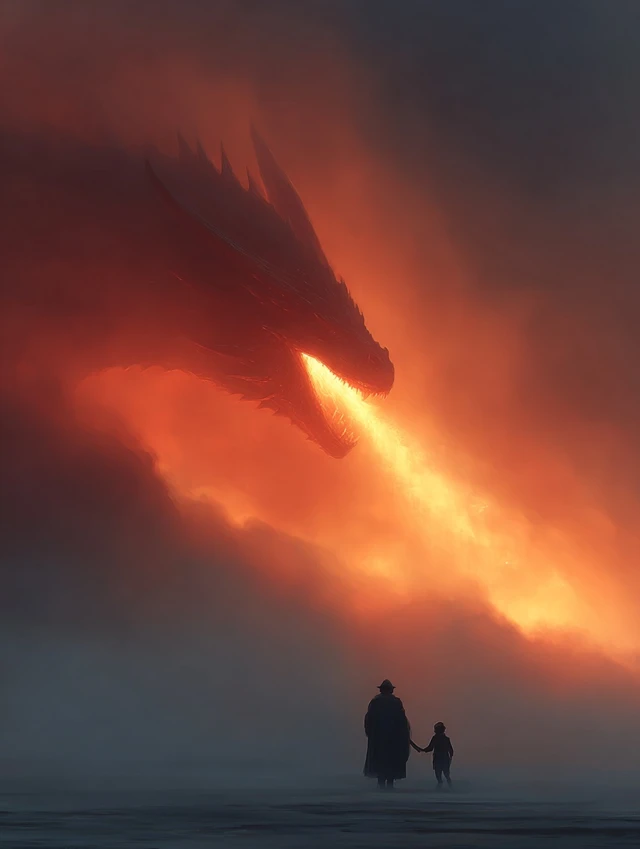 Dragon in the Fog A Realistic Fantasy Scene