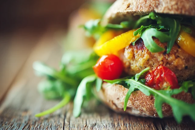 Delicious Gourmet Vegan Burger with Fresh Ingredients