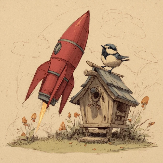 Rocket Birdhouse Collision Art