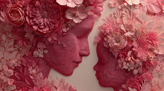 Mother and Child Paper Art with Pink Flowers