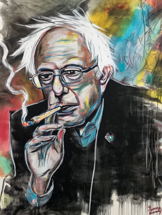 Bernie Sanders Art Smoking Joint Basquiat Style