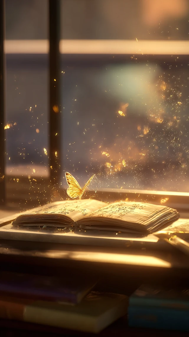 Golden Butterfly and Ancient Poetry Book