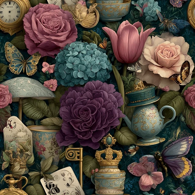Alice in Wonderland Seamless Pattern Illustration