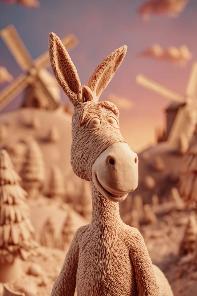 Claymation Donkey Poster: Whimsical Countryside