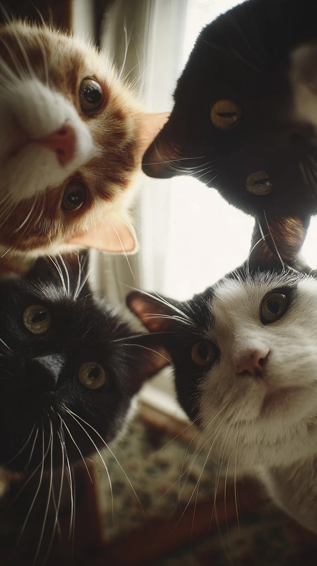 Curious Cats Looking Down A Fun Bottom Up Perspective