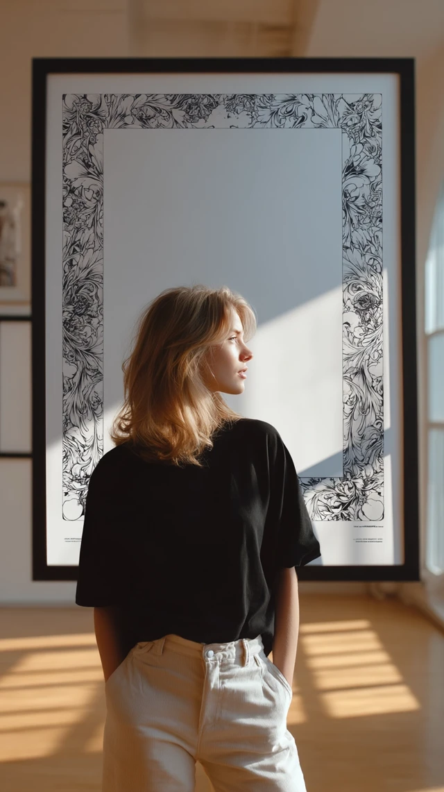 Woman by a Blank Poster in a Modern Room