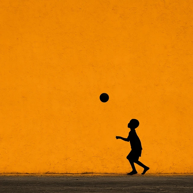 Soccer Silhouette Young Boy Playing Dynamic Orange